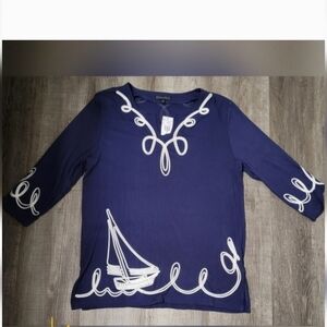 Nautical Theme 3/4 Length Sleeve Tunic Top Women's Size Medium